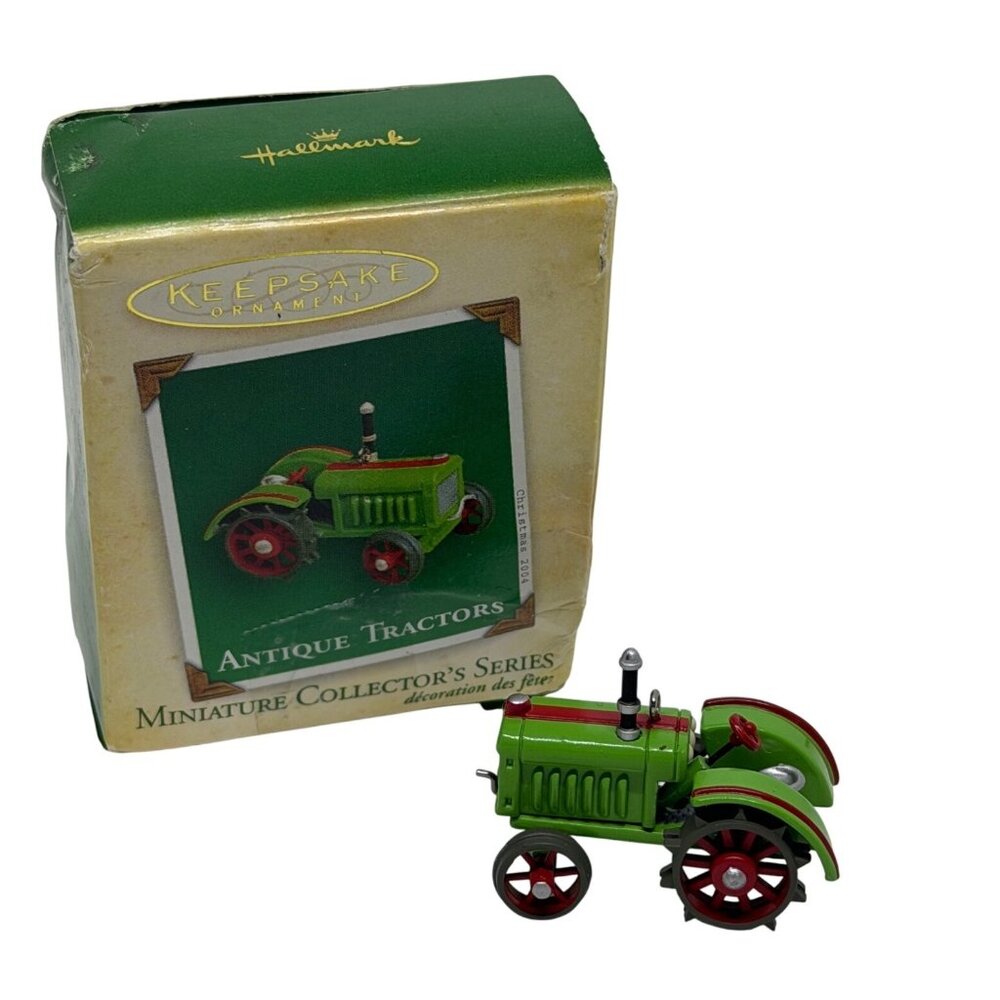 VTG Hallmark Keepsake Ornament 2004 Antique Tractor Green Red Die Cast in Box